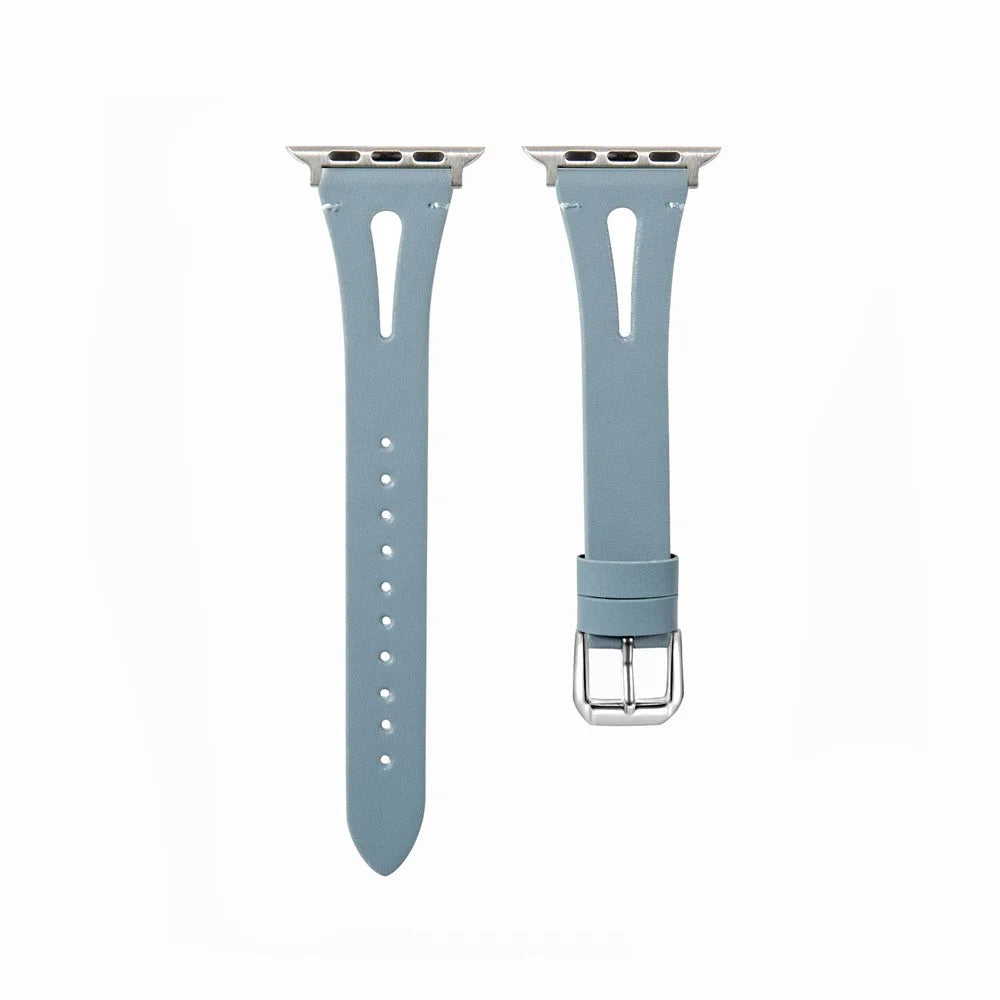 For Apple Watch Ultra 3 2 1 49mm / Series 11 10 46mm / 9 8 7 45mm / SE3 SE2 SE 6 5 4 44mm / 3 2 1 42mm Leather Watch Straps - Blue - 3