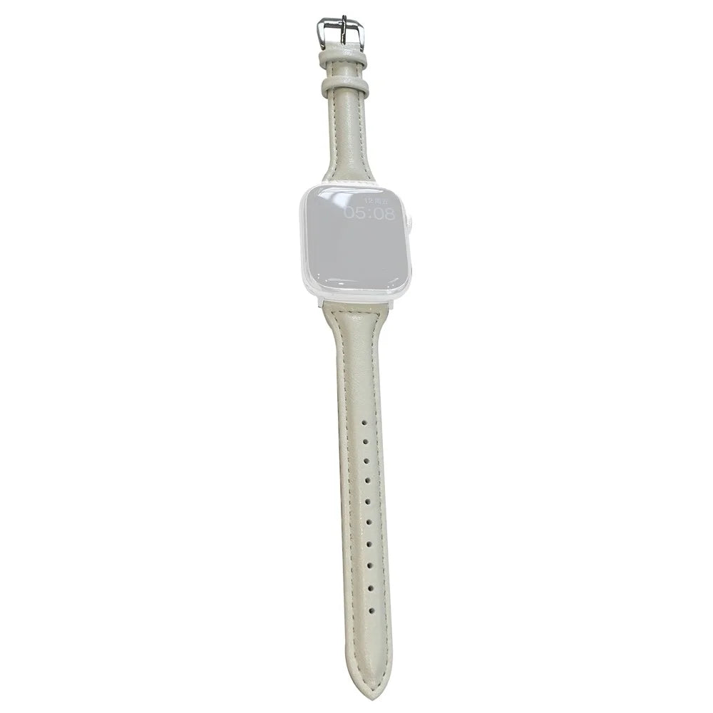 Strap for Apple Watch Series 10 42mm / 9 8 7 41mm / SE (2023) SE (2022) SE 6 5 4 40mm / 3 2 1 38mm Slim Leather Watch Band - White - 1