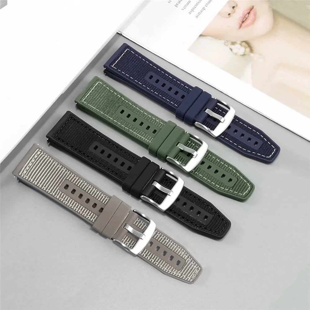 Universal 22mm Breathable Woven Canvas Replacement Strap Adjustable Smartwatch Band - Army Green - 6
