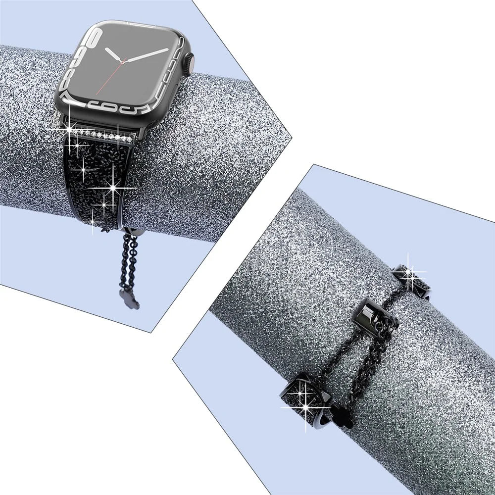 Strap for Apple Watch Series 11 10 42mm / 9 8 7 41mm / SE3 SE2 SE 6 5 4 40mm / 3 2 1 38mm Metal Watch Band - Black / Black - 4