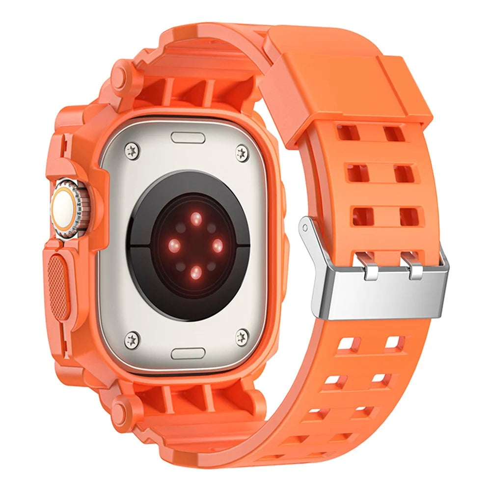 TPU Watch Strap for Apple Watch Ultra 49mm Integral Watch Band with Case - Orange - 1