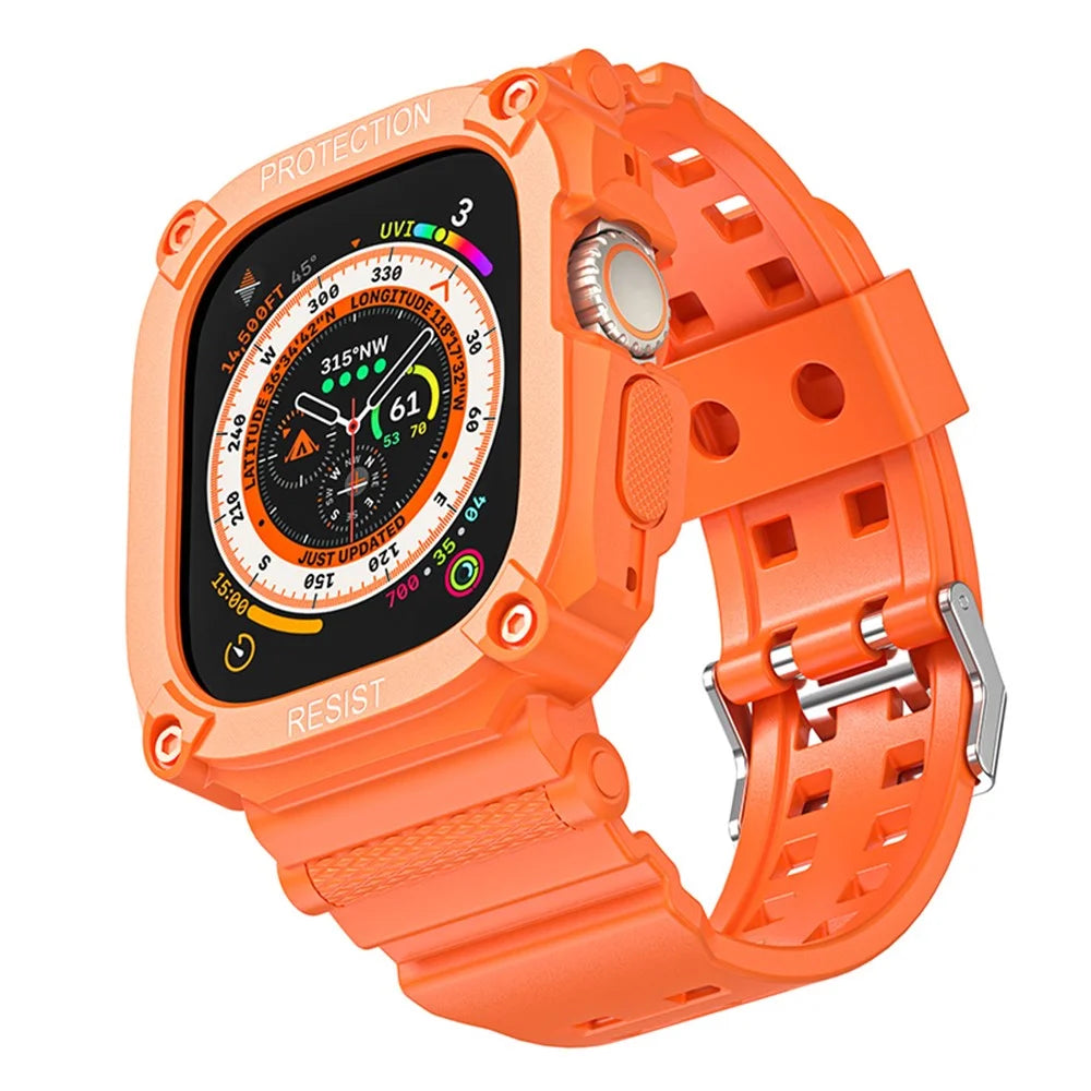 TPU Watch Strap for Apple Watch Ultra 49mm Integral Watch Band with Case - Orange - 2
