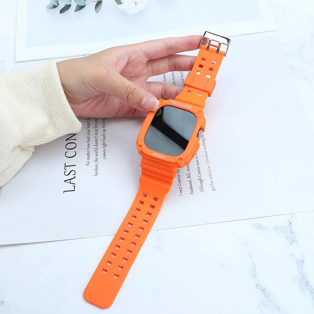TPU Watch Strap for Apple Watch Ultra 49mm Integral Watch Band with Case - Orange - 4