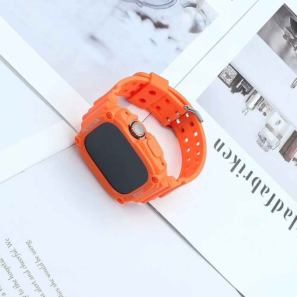 TPU Watch Strap for Apple Watch Ultra 49mm Integral Watch Band with Case - Orange - 6