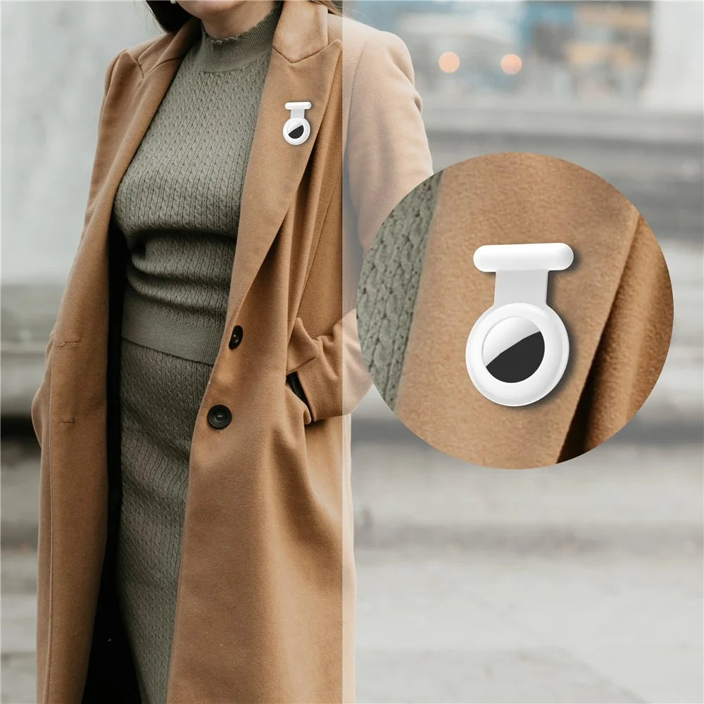 For Apple AirTag Silicone Case Brooch Design Bluetooth-compatible Tracker Cover - White - 4