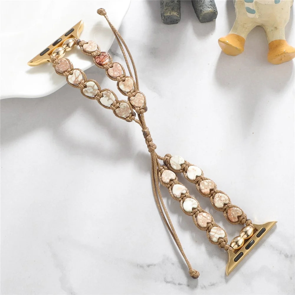 Strap for Apple Watch Series 11 10 42mm / 9 8 7 41mm / SE3 SE2 SE 6 5 4 40mm / 3 2 1 38mm Watch Band Stone Metal Bracelet - White - 3