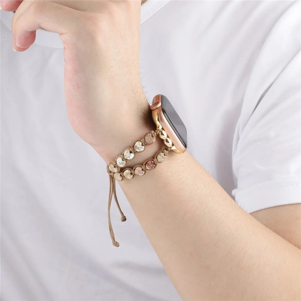Strap for Apple Watch Series 11 10 42mm / 9 8 7 41mm / SE3 SE2 SE 6 5 4 40mm / 3 2 1 38mm Watch Band Stone Metal Bracelet - White - 4