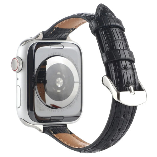 Crocodile Texture Leather Strap Strap for Apple Watch Series 11 10 42mm / 9 8 7 41mm / SE3 SE2 SE 6 5 4 40mm / 3 2 1 38mm Wrist Band - Black - 1