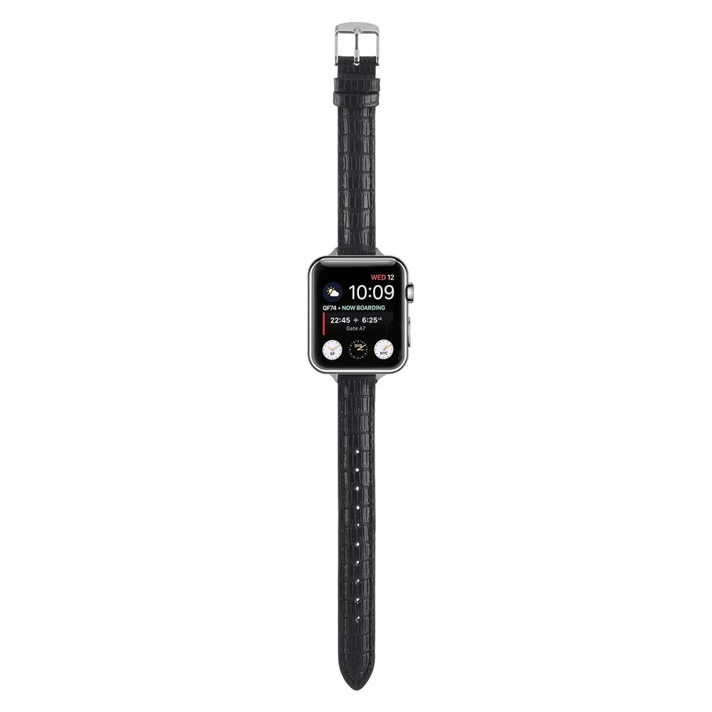 Crocodile Texture Leather Strap Strap for Apple Watch Series 11 10 42mm / 9 8 7 41mm / SE3 SE2 SE 6 5 4 40mm / 3 2 1 38mm Wrist Band - Black - 3
