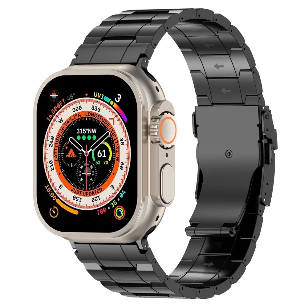 For Apple Watch Series 11 10 42mm / 9 8 7 41mm / SE3 SE2 SE 6 5 4 40mm / 3 2 1 38mm Titanium Steel Bracelet Straps - Black - 5
