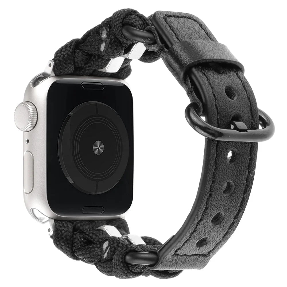 For Apple Watch Series 11 10 42mm / 9 8 7 41mm / SE3 SE2 SE 6 5 4 40mm / 3 2 1 38mm Nuts Decor Braided Band Watch Strap - Black - 1