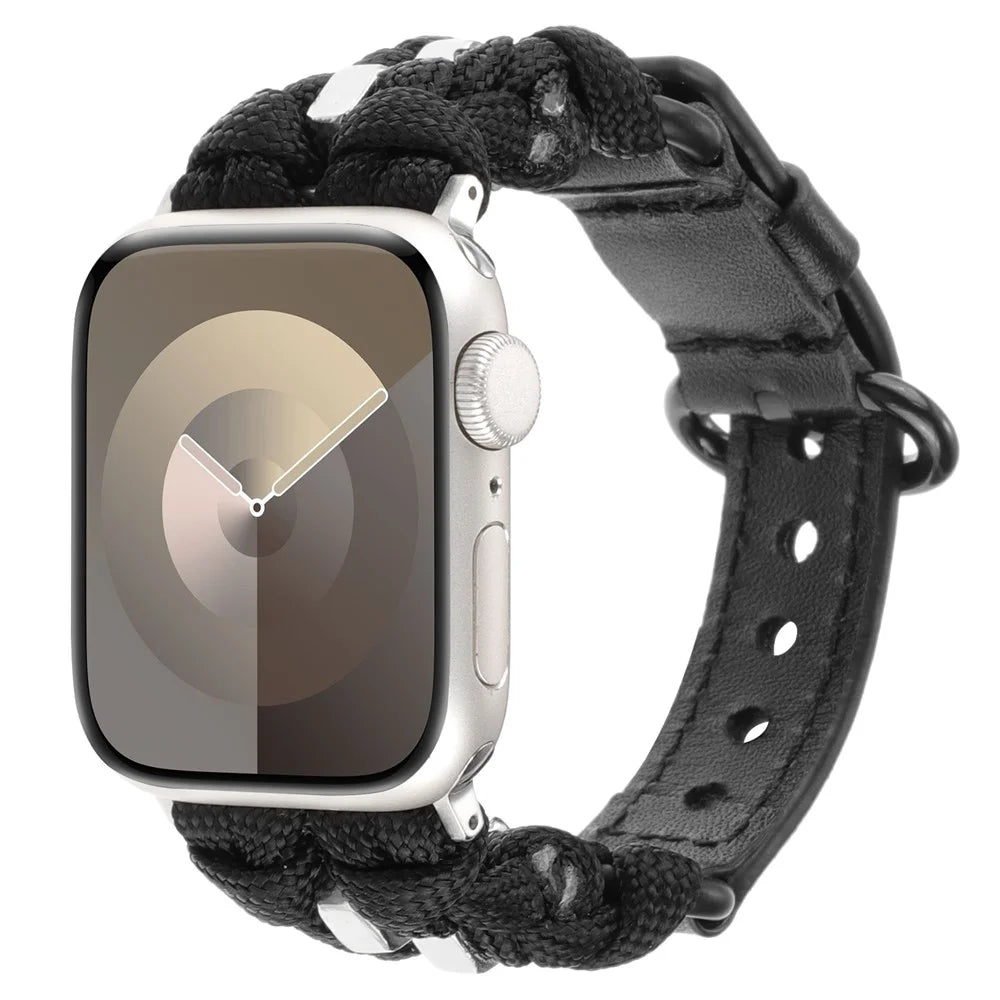 For Apple Watch Series 11 10 42mm / 9 8 7 41mm / SE3 SE2 SE 6 5 4 40mm / 3 2 1 38mm Nuts Decor Braided Band Watch Strap - Black - 2