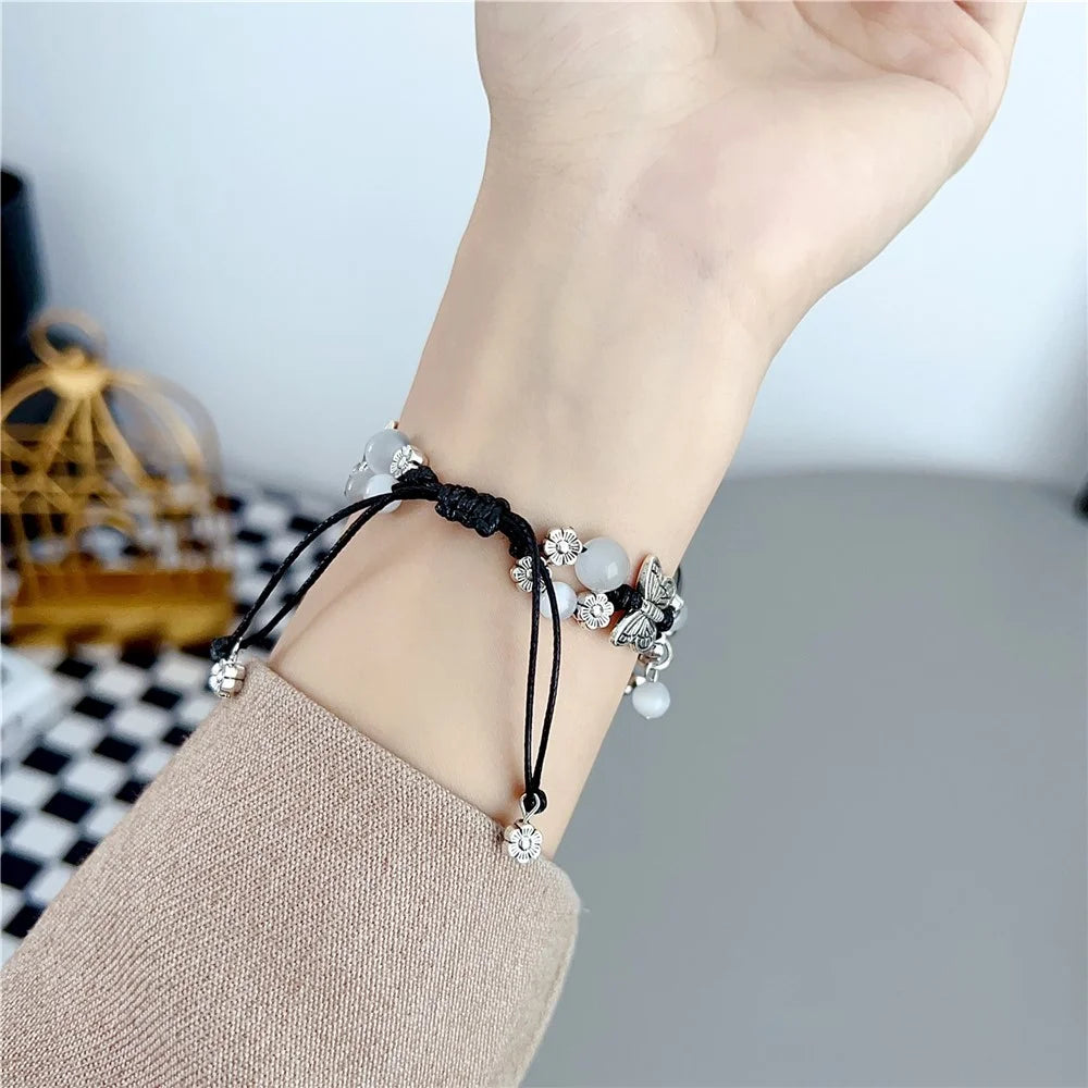 Butterfly Decor Beaded Bracelet for Apple Watch Ultra 3 2 1 49mm / Series 11 10 46mm / 9 8 7 45mm / SE3 SE2 SE 6 5 4 44mm / 3 2 1 42mm Watch Band - Black - 5