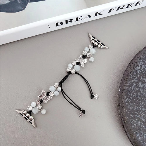 Butterfly Beads Bracelet Strap for Apple Watch Series 11 10 42mm / 9 8 7 41mm / SE3 SE2 SE 6 5 4 40mm / 3 2 1 38mm Adjustable Watch Strap - Black - 1