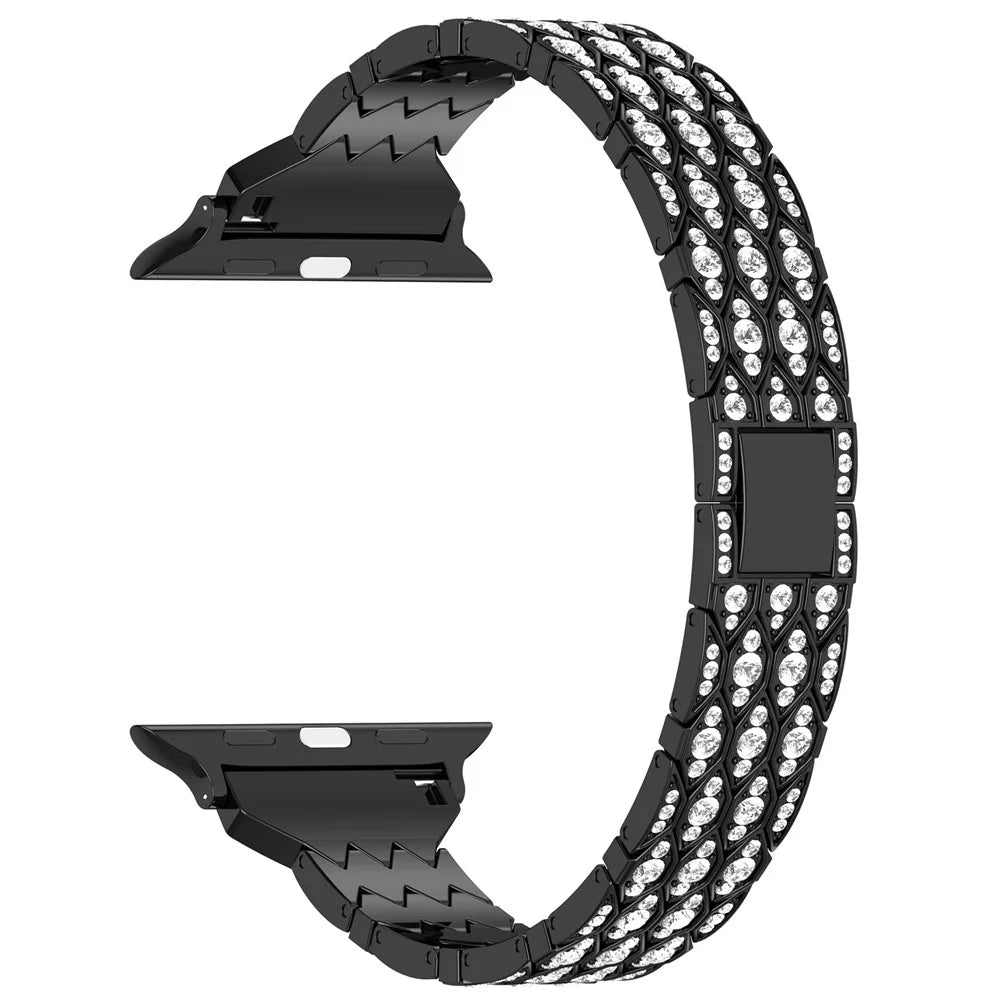 For Apple Watch Ultra 3 2 1 49mm / Series 11 10 46mm / 9 8 7 45mm / SE3 SE2 SE 6 5 4 44mm / 3 2 1 42mm Watch Band Rhinestone Strap - Black - 2