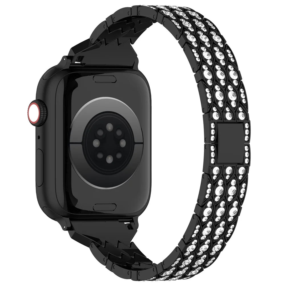For Apple Watch Series 11 10 42mm / 9 8 7 41mm / SE3 SE2 SE 6 5 4 40mm / 3 2 1 38mm Watch Band Metal Strap Rhinestone - Black - 1