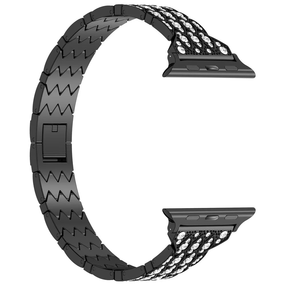 For Apple Watch Series 11 10 42mm / 9 8 7 41mm / SE3 SE2 SE 6 5 4 40mm / 3 2 1 38mm Watch Band Metal Strap Rhinestone - Black - 3