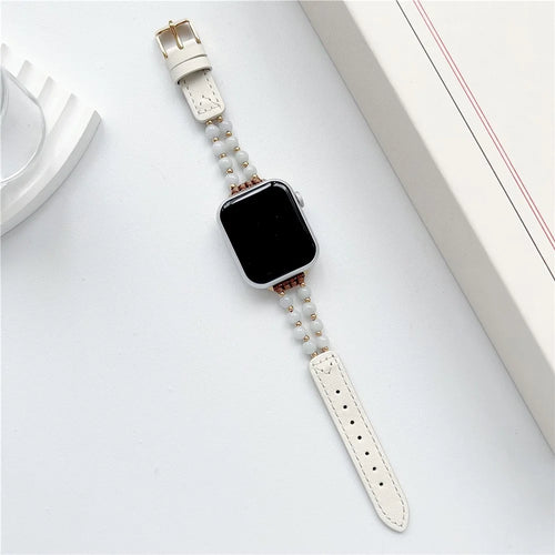 For Apple Watch Series 11 10 42mm / 9 8 7 41mm / SE3 SE2 SE 6 5 4 40mm / 3 2 1 38mm Watch Strap Jade Bead Band - White - 1