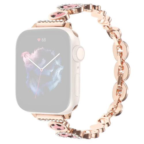 Leopard Print Band for Apple Watch Ultra 3 2 1 49mm / Series 11 10 46mm / 9 8 7 45mm / SE3 SE2 SE 6 5 4 44mm / 3 2 1 42mm Metal Strap - Rose Gold - 1
