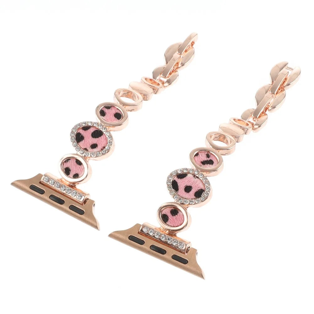 Leopard Print Metal Strap Strap for Apple Watch Series 11 10 42mm / 9 8 7 41mm / SE3 SE2 SE 6 5 4 40mm / 3 2 1 38mm Wrist Band - Rose Gold - 3
