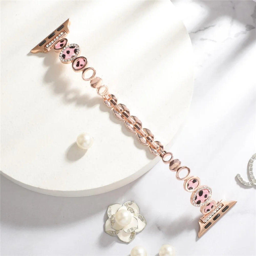 Leopard Print Metal Strap Strap for Apple Watch Series 11 10 42mm / 9 8 7 41mm / SE3 SE2 SE 6 5 4 40mm / 3 2 1 38mm Wrist Band - Rose Gold - 4