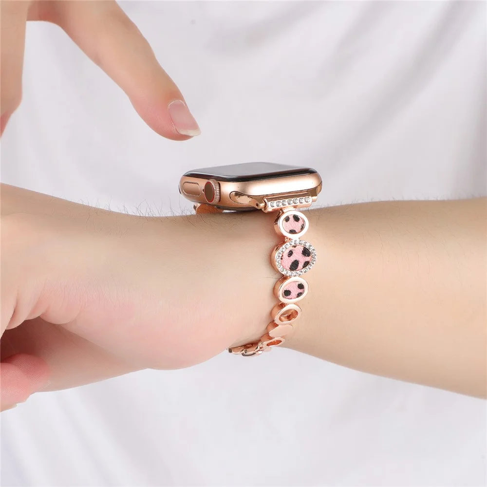 Leopard Print Metal Strap Strap for Apple Watch Series 11 10 42mm / 9 8 7 41mm / SE3 SE2 SE 6 5 4 40mm / 3 2 1 38mm Wrist Band - Rose Gold - 5