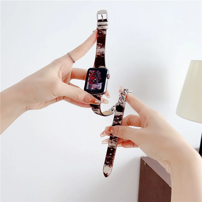 For Apple Watch Ultra 3 2 1 49mm / Series 11 10 46mm / 9 8 7 45mm / SE3 SE2 SE 6 5 4 44mm / 3 2 1 42mm Band Leather Strap - Black - 2