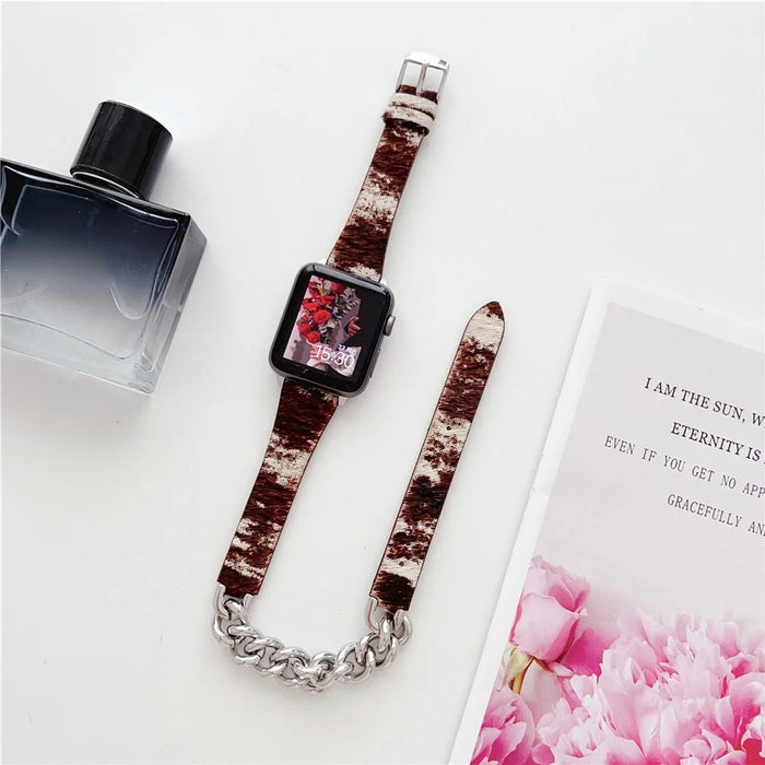 For Apple Watch Series 11 10 42mm / 9 8 7 41mm / SE3 SE2 SE 6 5 4 40mm / 3 2 1 38mm Leather Strap - Black - 1