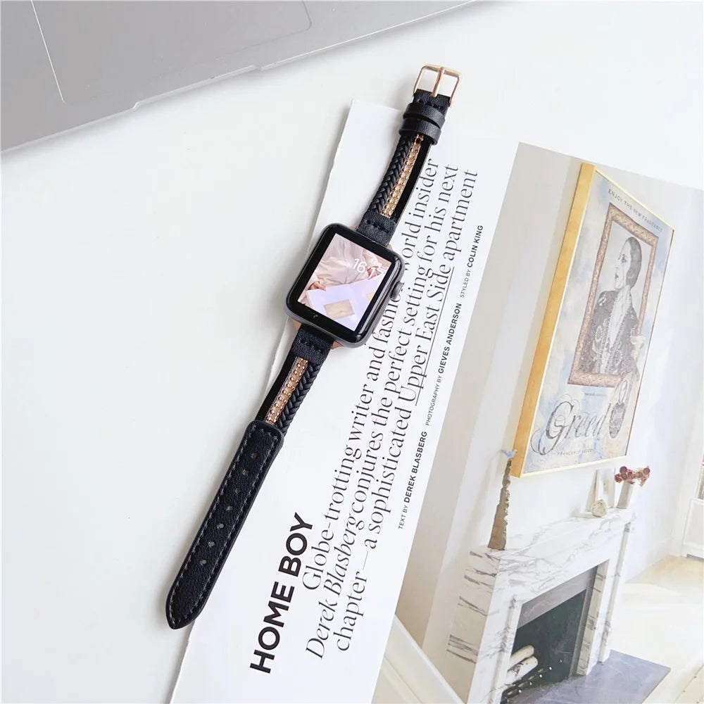 For Apple Watch Series 11 10 42mm / 9 8 7 41mm / SE3 SE2 SE 6 5 4 40mm / 3 2 1 38mm Leather Watch Band - Black - 1