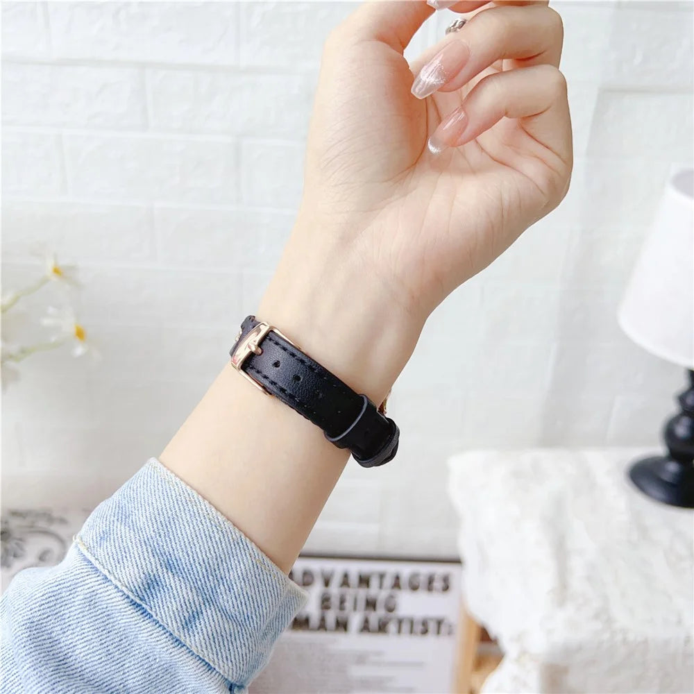For Apple Watch Series 11 10 42mm / 9 8 7 41mm / SE3 SE2 SE 6 5 4 40mm / 3 2 1 38mm Leather Watch Band - Black - 4