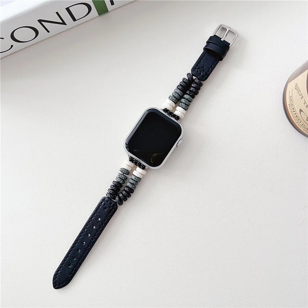 For Apple Watch Series 11 10 42mm / 9 8 7 41mm / SE3 SE2 SE 6 5 4 40mm / 3 2 1 38mm Leather Bracelet Strap - Black - 1