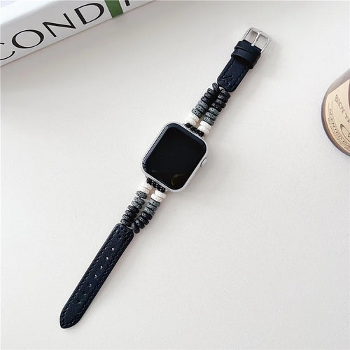 For Apple Watch Series 11 10 42mm / 9 8 7 41mm / SE3 SE2 SE 6 5 4 40mm / 3 2 1 38mm Leather Bracelet Strap - Black - 1