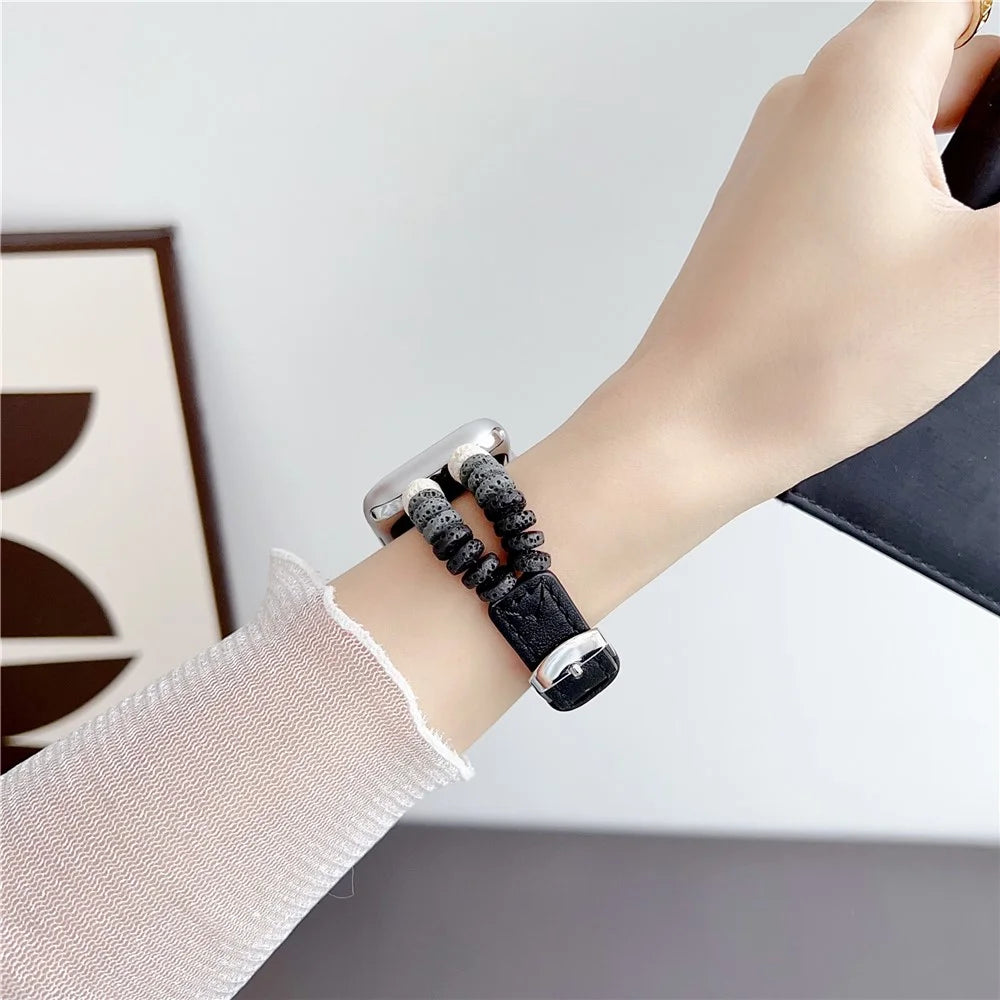 For Apple Watch Series 11 10 42mm / 9 8 7 41mm / SE3 SE2 SE 6 5 4 40mm / 3 2 1 38mm Leather Bracelet Strap - Black - 3