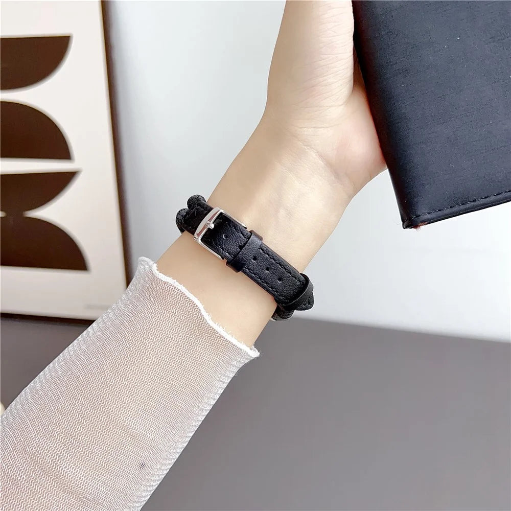 For Apple Watch Series 11 10 42mm / 9 8 7 41mm / SE3 SE2 SE 6 5 4 40mm / 3 2 1 38mm Leather Bracelet Strap - Black - 4