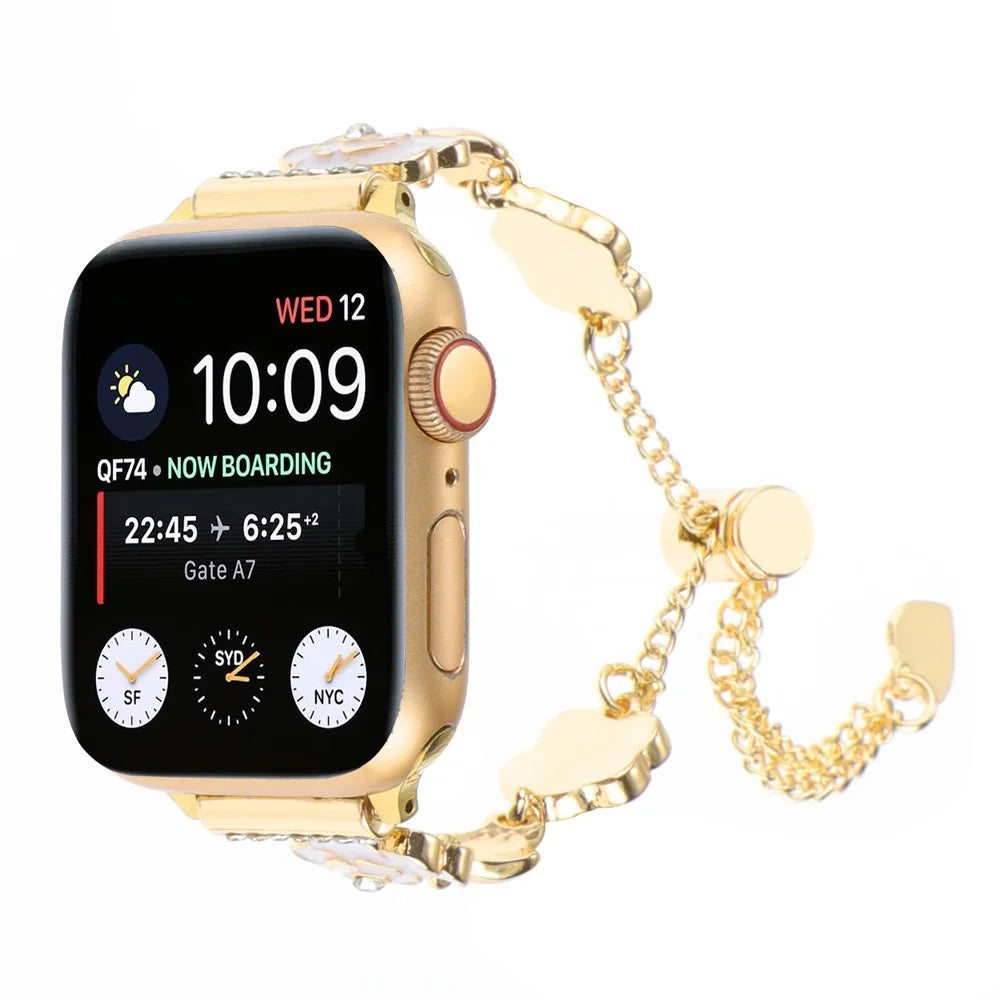 Strap for Apple Watch Series 11 10 42mm / 9 8 7 41mm / SE3 SE2 SE 6 5 4 40mm / 3 2 1 38mm Metal Watch Band - White / Gold - 2