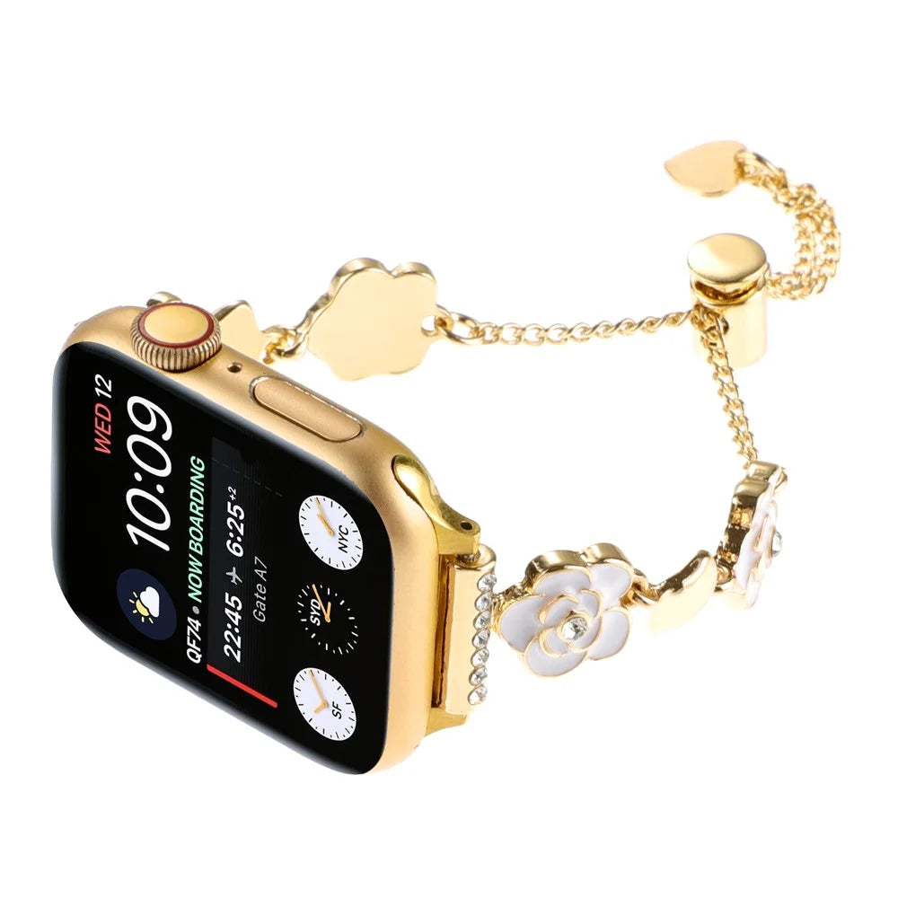 Strap for Apple Watch Series 11 10 42mm / 9 8 7 41mm / SE3 SE2 SE 6 5 4 40mm / 3 2 1 38mm Metal Watch Band - White / Gold - 3