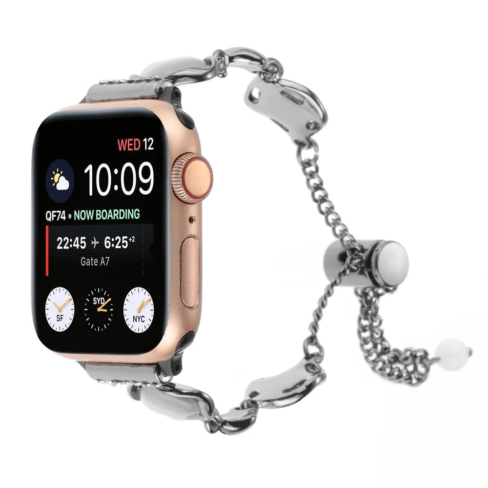 For Apple Watch Ultra 3 2 1 49mm / Series 11 10 46mm / 9 8 7 45mm / SE3 SE2 SE 6 5 4 44mm / 3 2 1 42mm Metal Chain Watch Band - Black - 2