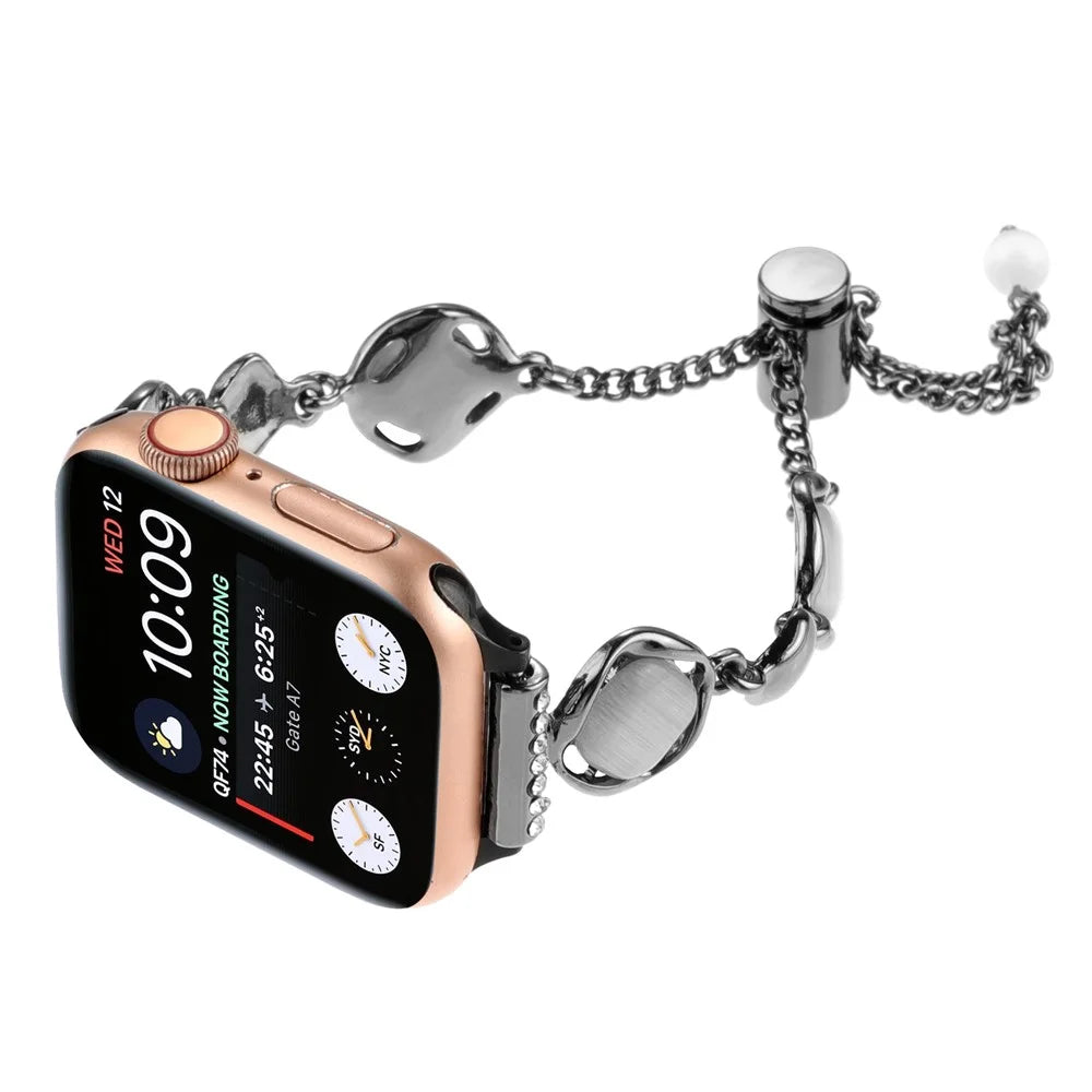 For Apple Watch Ultra 3 2 1 49mm / Series 11 10 46mm / 9 8 7 45mm / SE3 SE2 SE 6 5 4 44mm / 3 2 1 42mm Metal Chain Watch Band - Black - 3