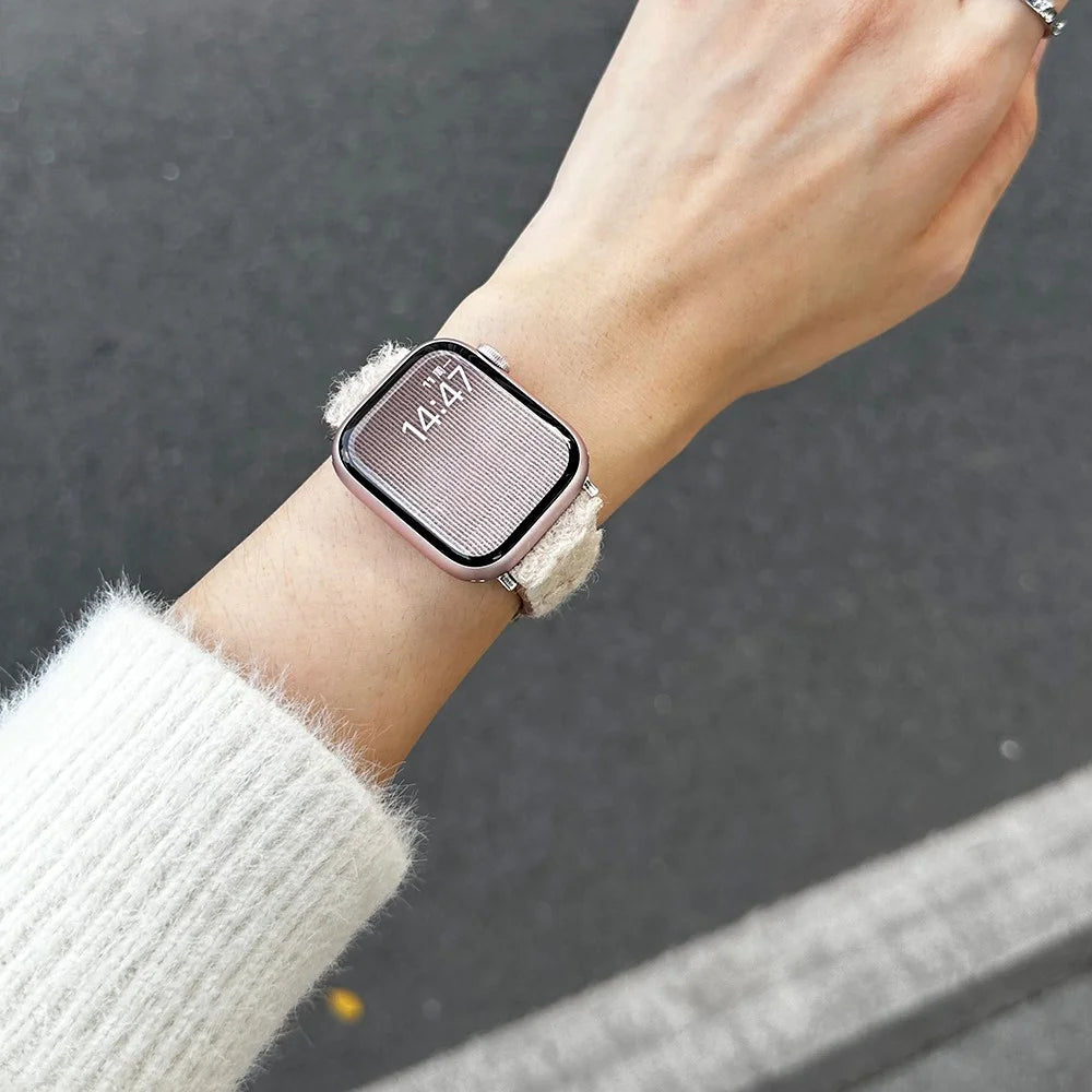For Apple Watch Ultra 3 2 1 49mm / Series 11 10 46mm / 9 8 7 45mm / SE3 SE2 SE 6 5 4 44mm / 3 2 1 42mm Splicing Wrist Strap  - White+Brown - 2