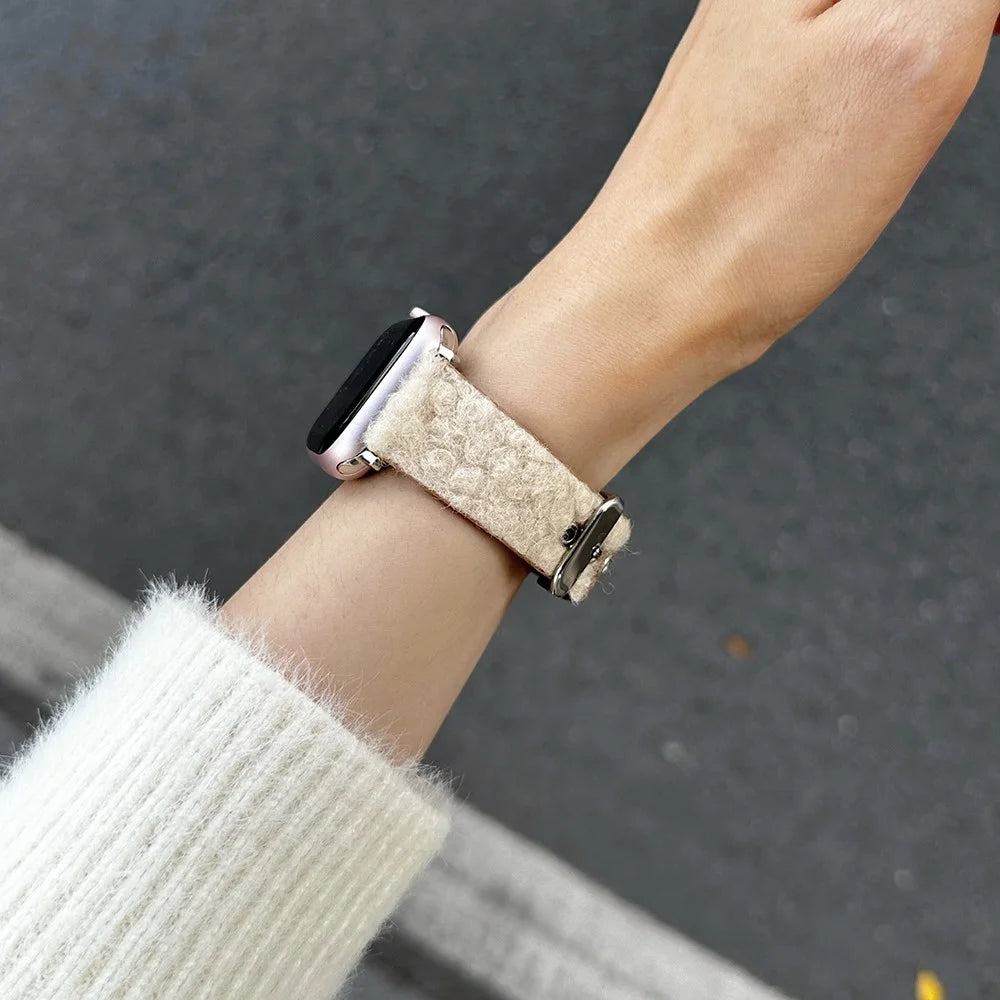 For Apple Watch Ultra 3 2 1 49mm / Series 11 10 46mm / 9 8 7 45mm / SE3 SE2 SE 6 5 4 44mm / 3 2 1 42mm Splicing Wrist Strap  - White+Brown - 3