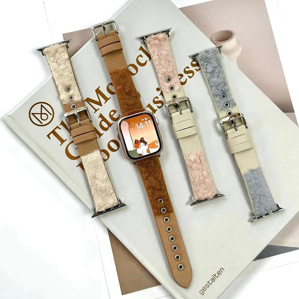 For Apple Watch Ultra 3 2 1 49mm / Series 11 10 46mm / 9 8 7 45mm / SE3 SE2 SE 6 5 4 44mm / 3 2 1 42mm Splicing Wrist Strap  - White+Brown - 5