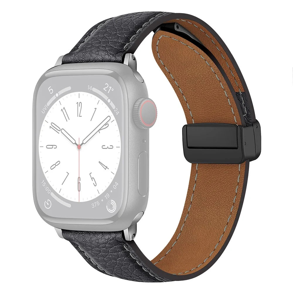 For Apple Watch Ultra 3 2 1 49mm / Series 11 10 46mm / 9 8 7 45mm / SE3 SE2 SE 6 5 4 44mm / 3 2 1 42mm Litchi Texture Leather Strap - Grey - 1