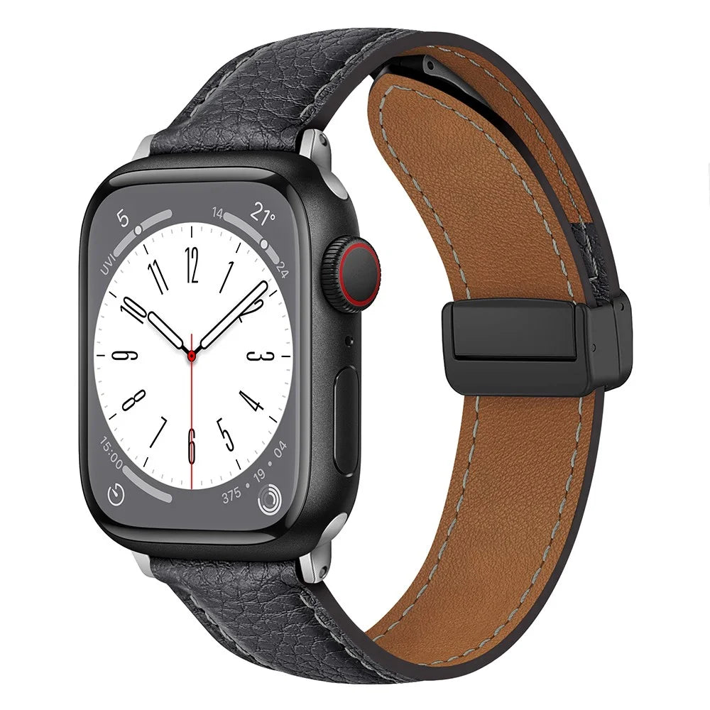 For Apple Watch Ultra 3 2 1 49mm / Series 11 10 46mm / 9 8 7 45mm / SE3 SE2 SE 6 5 4 44mm / 3 2 1 42mm Litchi Texture Leather Strap - Grey - 2