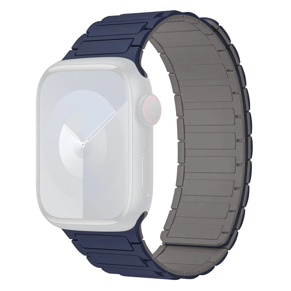 For Apple Watch Ultra 3 2 1 49mm / Series 11 10 46mm / 9 8 7 45mm / SE3 SE2 SE 6 5 4 44mm / 3 2 1 42mm Silicone Wrist Strap - Indigo Blue+Grey - 1