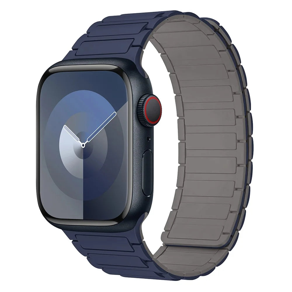 For Apple Watch Ultra 3 2 1 49mm / Series 11 10 46mm / 9 8 7 45mm / SE3 SE2 SE 6 5 4 44mm / 3 2 1 42mm Silicone Wrist Strap - Indigo Blue+Grey - 2