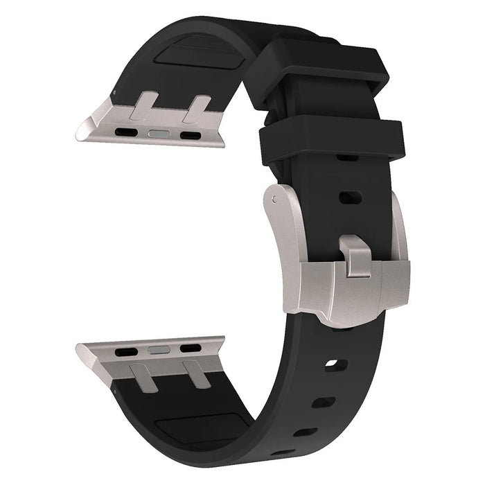 For Apple Watch Series 11 10 42mm / 9 8 7 41mm / SE3 SE2 SE 6 5 4 40mm / 3 2 1 38mm Watch Band Liquid Silicone Strap - Titanium Black - 2