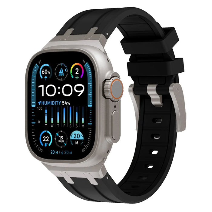 For Apple Watch Series 11 10 42mm / 9 8 7 41mm / SE3 SE2 SE 6 5 4 40mm / 3 2 1 38mm Watch Band Liquid Silicone Strap - Titanium Black - 4