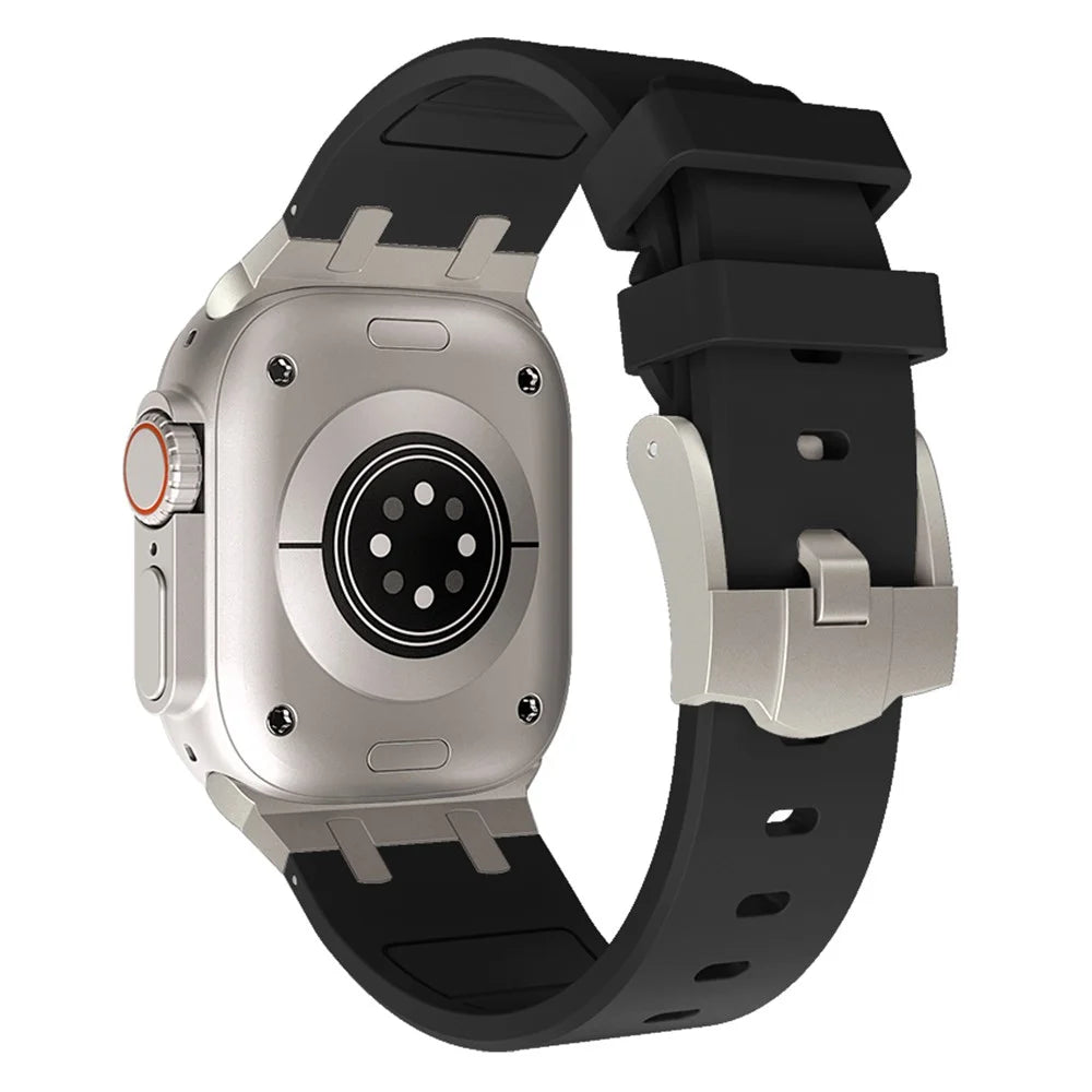 For Apple Watch Ultra 3 2 1 49mm / Series 11 10 46mm / 9 8 7 45mm / SE3 SE2 SE 6 5 4 44mm / 3 2 1 42mm Liquid Silicone Band - Titanium Black - 1