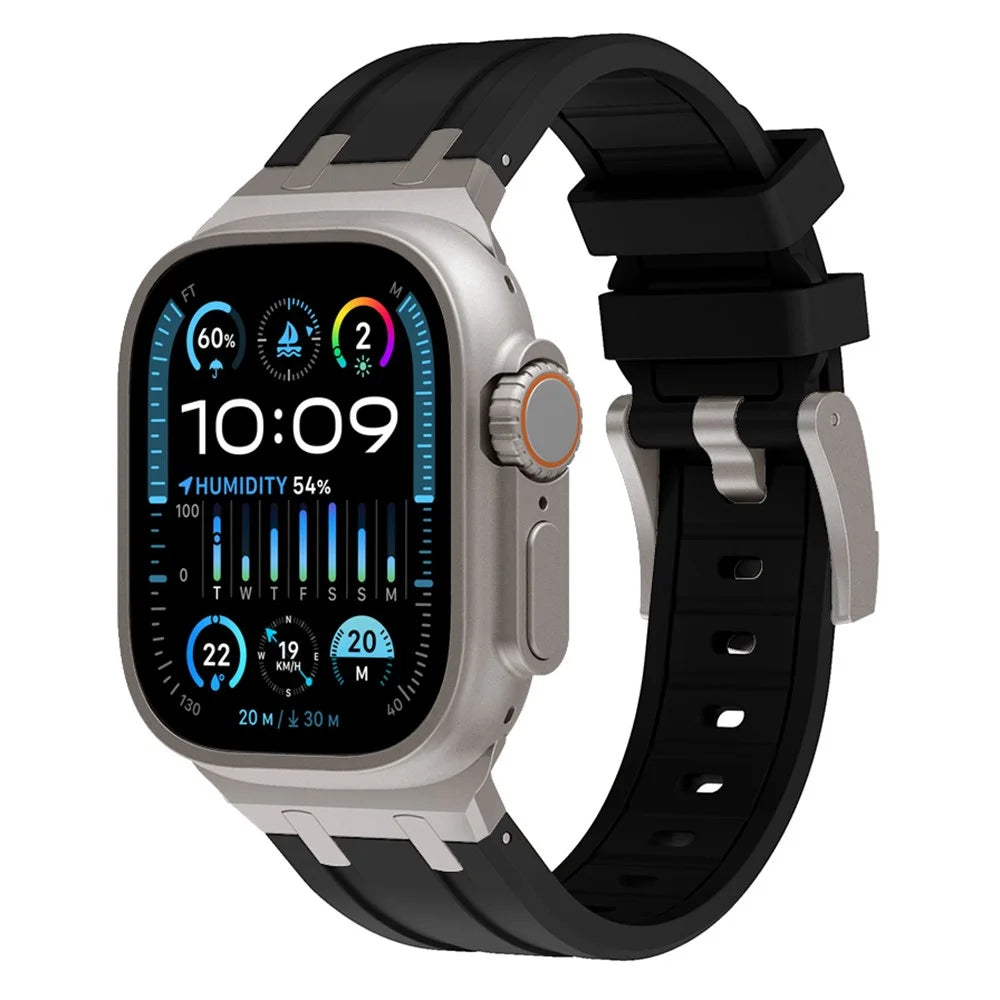 For Apple Watch Ultra 3 2 1 49mm / Series 11 10 46mm / 9 8 7 45mm / SE3 SE2 SE 6 5 4 44mm / 3 2 1 42mm Liquid Silicone Band - Titanium Black - 4