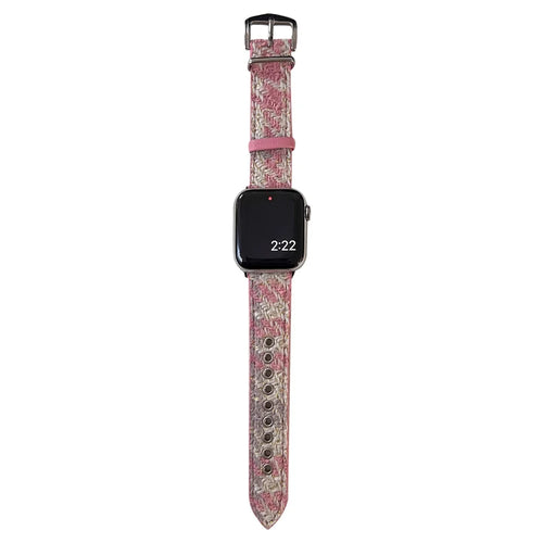 For Apple Watch Ultra 3 2 1 49mm / Series 11 10 46mm / 9 8 7 45mm / SE3 SE2 SE 6 5 4 44mm / 3 2 1 42mm Stylish Art Woolen Wristband Strap - Pink+White - 1